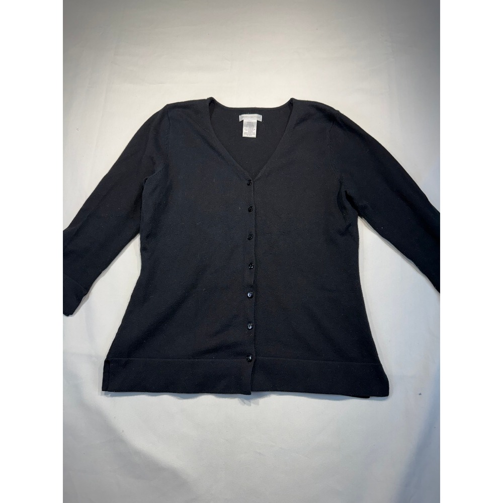 Worthington Womens Black V-Neck Button Front 3/4 Sleeve Cardigan Sweater Small
